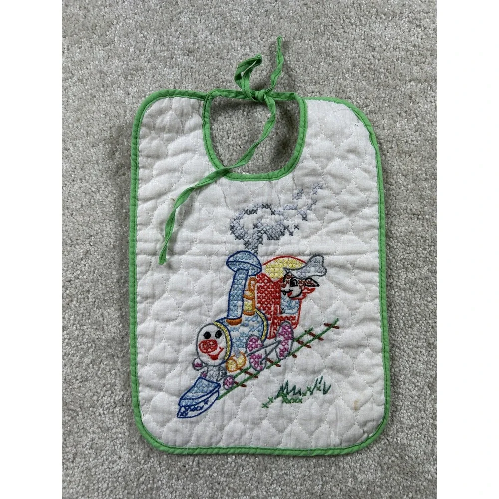 Vintage Disney Baby‎ Bib Hand Embroidered Train Paragon Nursery 12x8 Inch